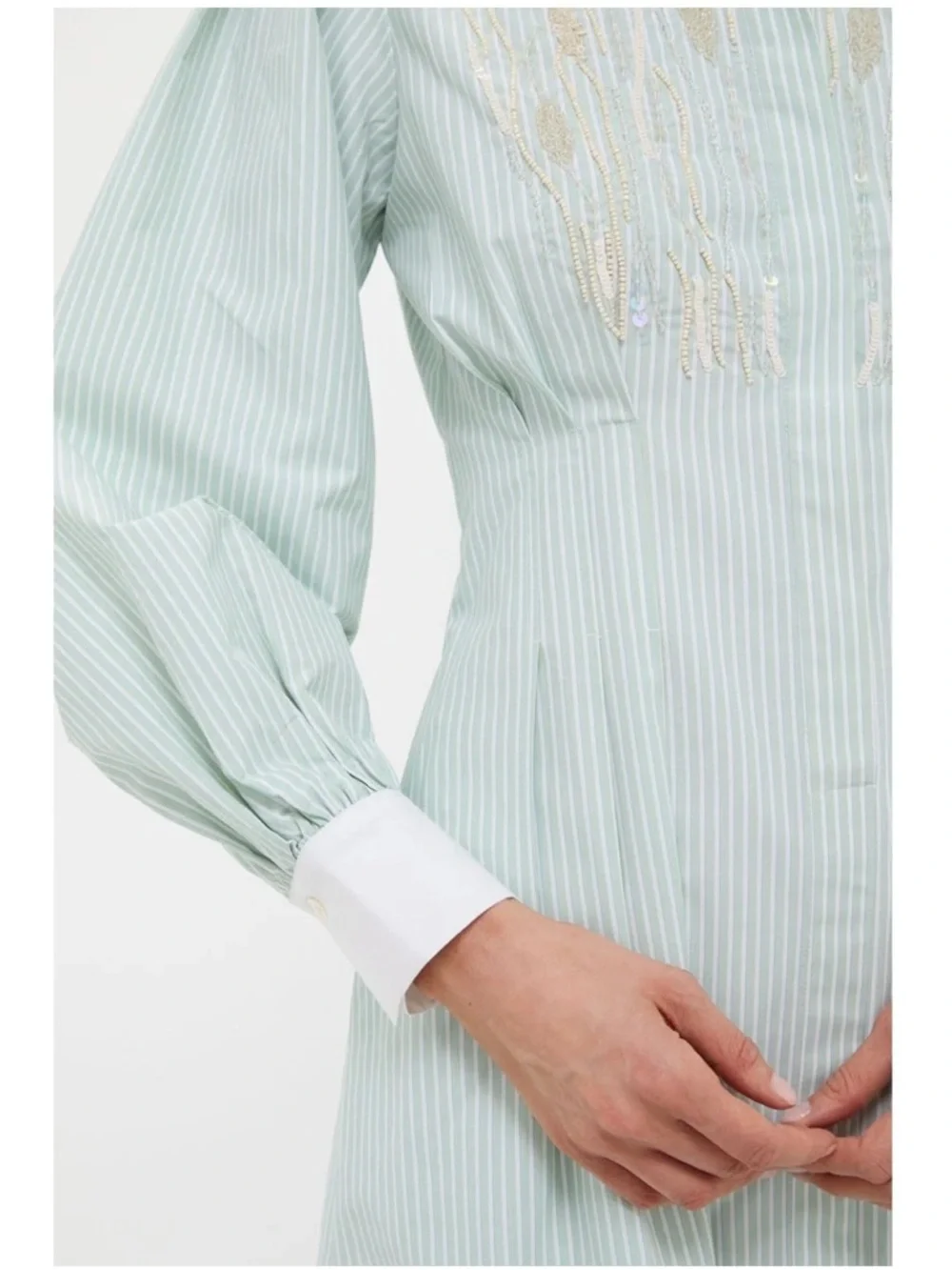 New with Tags Tuckernuck Green and White Striped Embellished Corinne Dress Sz S - Picture 4 of 15
